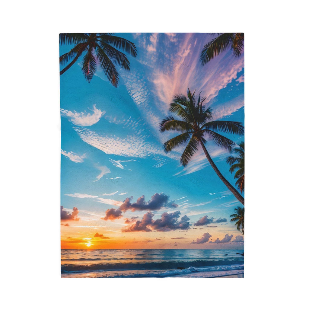 Tropical Sunset Velveteen Plush Blanket – Palm Beach Ocean Print Cozy Throw